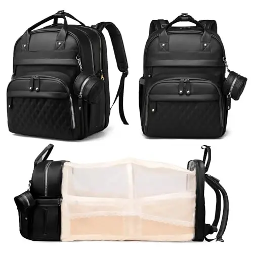 Astro alan Baby Diaper Bag Backpack with Changing Station, Waterproof Large Capacity Diaper Bag for Moms and Dads, Plant-Based Leather with USB Charging Port, Baby Gift for New Parents, Black - ASTRO