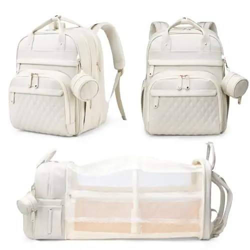 Astro alan Baby Diaper Bag with Changing Station, Waterproof Diaper Bag Backpack for Moms Dads with USB Charging Port, Baby Shower Gifts, Large Capacity diaper backpack, Beige - 1