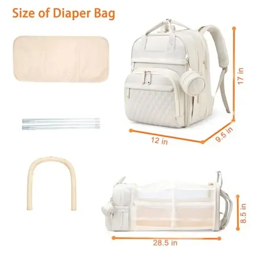 Astro alan Baby Diaper Bag with Changing Station, Waterproof Diaper Bag Backpack for Moms Dads with USB Charging Port, Baby Shower Gifts, Large Capacity diaper backpack, Beige - 2
