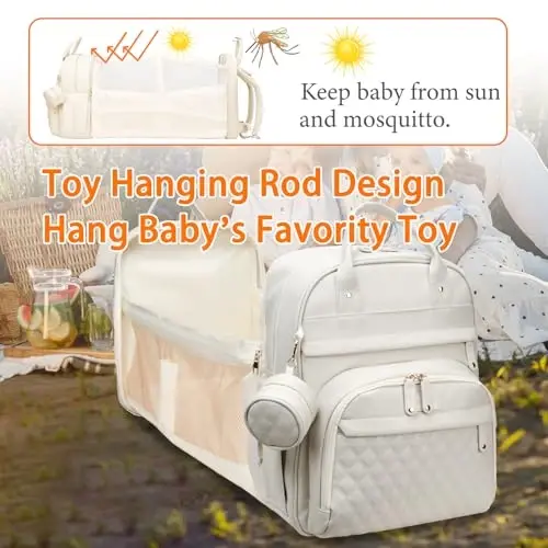 Astro alan Baby Diaper Bag with Changing Station, Waterproof Diaper Bag Backpack for Moms Dads with USB Charging Port, Baby Shower Gifts, Large Capacity diaper backpack, Beige - 3