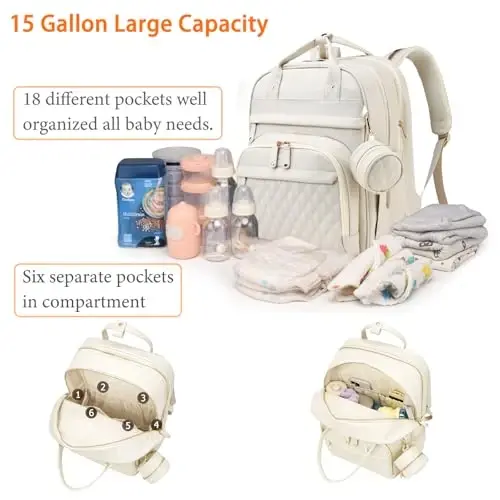 Astro alan Baby Diaper Bag with Changing Station, Waterproof Diaper Bag Backpack for Moms Dads with USB Charging Port, Baby Shower Gifts, Large Capacity diaper backpack, Beige - 4