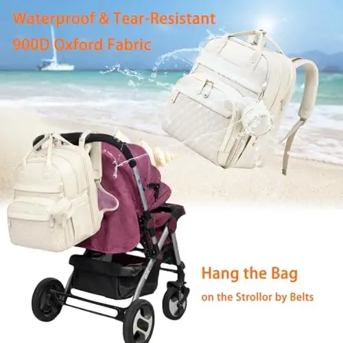 Astro alan Baby Diaper Bag with Changing Station, Waterproof Diaper Bag Backpack for Moms Dads with USB Charging Port, Baby Shower Gifts, Large Capacity diaper backpack, Beige - 5