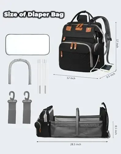 Astro alan Baby Diaper Bags with Changing Station, Waterproof Diaper Bag Backpack for Moms Dads with USB Charging Port, Baby Shower Gifts, Large Capacity diaper backpack, Black - Modazone (1)