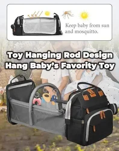 Astro alan Baby Diaper Bags with Changing Station, Waterproof Diaper Bag Backpack for Moms Dads with USB Charging Port, Baby Shower Gifts, Large Capacity diaper backpack, Black - 3