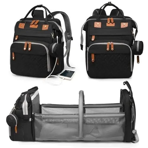 Astro alan Baby Diaper Bags with Changing Station, Waterproof Diaper Bag Backpack for Moms Dads with USB Charging Port, Baby Shower Gifts, Large Capacity diaper backpack, Black - 1