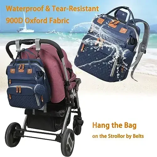 Astro alan Baby Diaper Bags with Changing Station, Waterproof Diaper Bag Backpack for Moms Dads with USB Charging Port, Baby Shower Gifts, Large Capacity diaper backpack, Blue - 4
