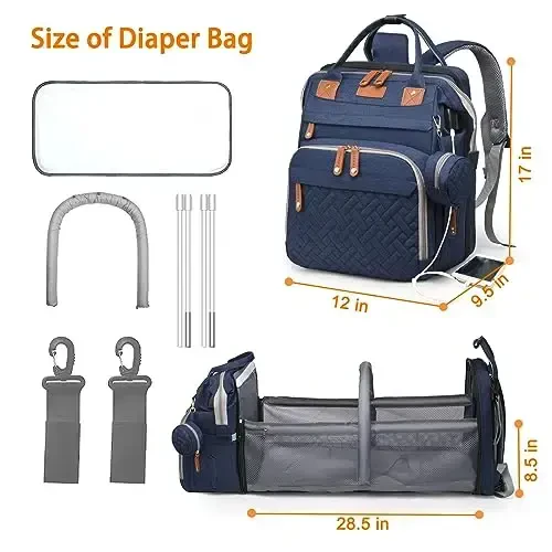 Astro alan Baby Diaper Bags with Changing Station, Waterproof Diaper Bag Backpack for Moms Dads with USB Charging Port, Baby Shower Gifts, Large Capacity diaper backpack, Blue - 6