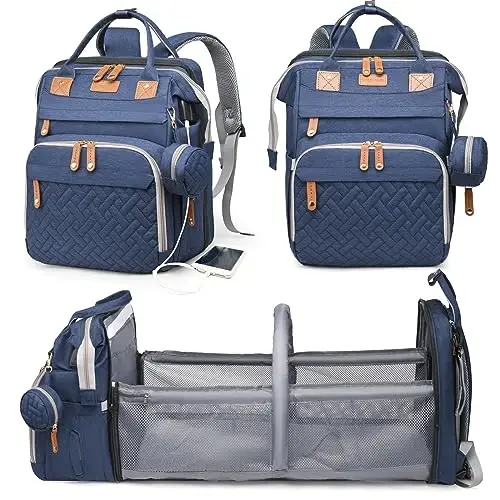 Astro alan Baby Diaper Bags with Changing Station, Waterproof Diaper Bag Backpack for Moms Dads with USB Charging Port, Baby Shower Gifts, Large Capacity diaper backpack, Blue 