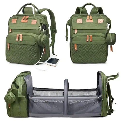 Astro alan Baby Diaper Bags with Changing Station, Waterproof Diaper Bag Backpack for Moms Dads with USB Charging Port, Baby Shower Gifts, Large Capacity diaper backpack, Green - 1