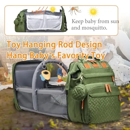 Astro alan Baby Diaper Bags with Changing Station, Waterproof Diaper Bag Backpack for Moms Dads with USB Charging Port, Baby Shower Gifts, Large Capacity diaper backpack, Green - 2