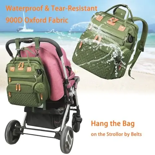 Astro alan Baby Diaper Bags with Changing Station, Waterproof Diaper Bag Backpack for Moms Dads with USB Charging Port, Baby Shower Gifts, Large Capacity diaper backpack, Green - 4