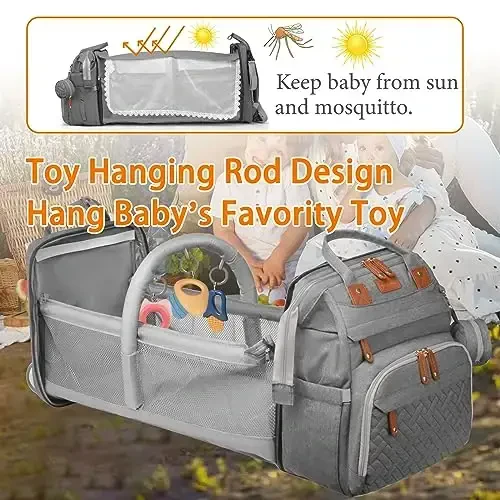 Astro alan Baby Diaper Bags with Changing Station, Waterproof Diaper Bag Backpack for Moms Dads with USB Charging Port, Baby Shower Gifts, Large Capacity diaper backpack, Grey - 2