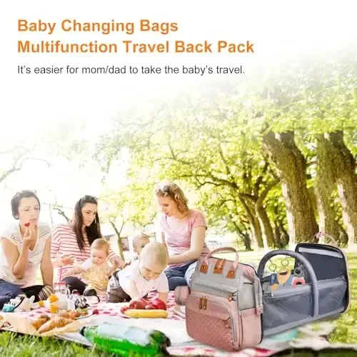 Astro alan Baby Diaper Bags with Changing Station, Waterproof Diaper Bag Backpack for Moms Dads with USB Charging Port, Baby Shower Gifts, Large Capacity diaper backpack, Grey Pink - 7