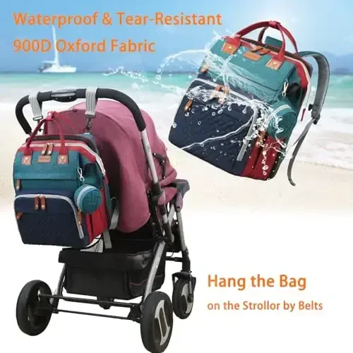 Astro alan Baby Diaper Bags with Changing Station, Waterproof Diaper Bag Backpack for Moms Dads with USB Charging Port, Baby Shower Gifts, Large Capacity diaper backpack, Red-Green-Blue - 4