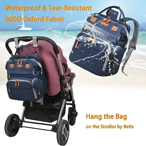 Astro alan Baby Diaper Bags with Changing Station, Waterproof Diaper Bag Backpack for Moms Dads with USB Charging Port, Baby Shower Gifts, Large Capacity diaper backpack, Blue - 4