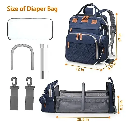 Astro alan Baby Diaper Bags with Changing Station, Waterproof Diaper Bag Backpack for Moms Dads with USB Charging Port, Baby Shower Gifts, Large Capacity diaper backpack, Blue - 6