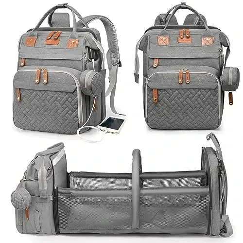 Astro alan Baby Diaper Bags with Changing Station, Waterproof Diaper Bag Backpack for Moms Dads with USB Charging Port, Baby Shower Gifts, Large Capacity diaper backpack, Grey - 1