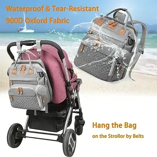 Astro alan Baby Diaper Bags with Changing Station, Waterproof Diaper Bag Backpack for Moms Dads with USB Charging Port, Baby Shower Gifts, Large Capacity diaper backpack, Grey - 4