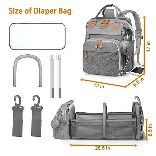 Astro alan Baby Diaper Bags with Changing Station, Waterproof Diaper Bag Backpack for Moms Dads with USB Charging Port, Baby Shower Gifts, Large Capacity diaper backpack, Grey - 6