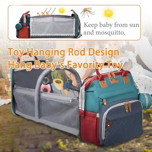 Astro alan Baby Diaper Bags with Changing Station, Waterproof Diaper Bag Backpack for Moms Dads with USB Charging Port, Baby Shower Gifts, Large Capacity diaper backpack, Red-Green-Blue - 2