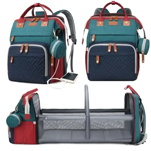 Astro alan Baby Diaper Bags with Changing Station, Waterproof Diaper Bag Backpack for Moms Dads with USB Charging Port, Baby Shower Gifts, Large Capacity diaper backpack, Red-Green-Blue - ASTRO