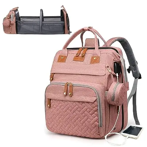 Astro alan Baby Diaper Bags with Changing Station, Waterproof Diaper Bag Backpack for Moms Dads with USB Charging Port, Baby Shower Gifts, Large Capacity diaper backpack, Pink 
