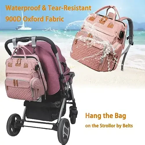 Astro alan Baby Diaper Bags with Changing Station, Waterproof Diaper Bag Backpack for Moms Dads with USB Charging Port, Baby Shower Gifts, Large Capacity diaper backpack, Pink - 4