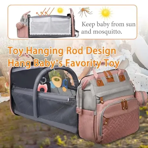 Astro alan Baby Diaper Bags with Changing Station, Waterproof Diaper Bag Backpack for Moms Dads with USB Charging Port, Baby Shower Gifts, Large Capacity diaper backpack, Grey Pink - ASTRO (1)