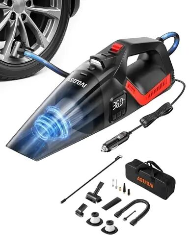 AstroAI 4-in-1 V3 12VDC 16.4FT High Power Handheld Car Vacuum&Tire Inflator | Cleaner for Car,Home,Pet Hair Cleaning, 150 PSI Digital Pressure Gauge&LED Light Portable Air Pump for Cars,Bikes,SUVs,Balls - AstroAI