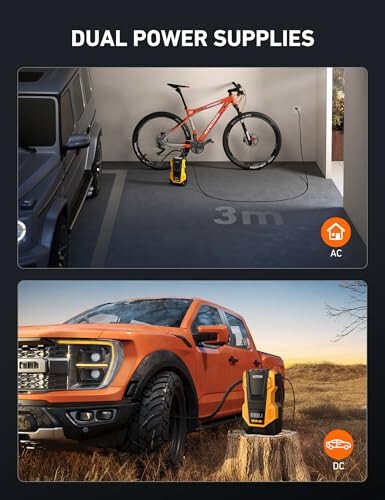 AstroAI AC/DC Tire Inflator Portable Air Compressor for Car, Air Pump for Car Tires, Car Accessories 150PSI with LED Light for Cars, Balls, Motorcycles, and Other CZK-3666 Yellow - AstroAI (1)