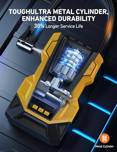 AstroAI AC/DC Tire Inflator Portable Air Compressor for Car, Air Pump for Car Tires, Car Accessories 150PSI with LED Light for Cars, Balls, Motorcycles, and Other CZK-3666 Yellow - 3