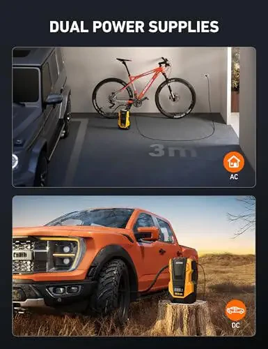 AstroAI AC/DC Shinalar uchun portativ kompressor, avtomobil nasosi, 150PSI LED chiroqli avtomobil aksessuarlari, to'plar, mototsikllar va boshqalar CZK-3666 Sariq - 2