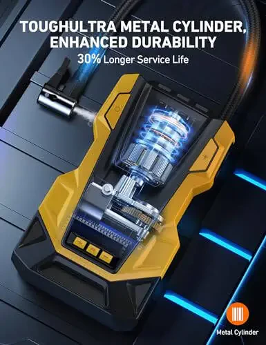 AstroAI AC/DC Shinalar uchun portativ kompressor, avtomobil nasosi, 150PSI LED chiroqli avtomobil aksessuarlari, to'plar, mototsikllar va boshqalar CZK-3666 Sariq - 3