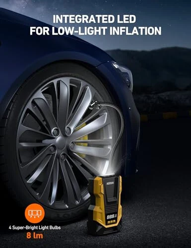 AstroAI AC/DC Shinalar uchun portativ kompressor, avtomobil nasosi, 150PSI LED chiroqli avtomobil aksessuarlari, to'plar, mototsikllar va boshqalar CZK-3666 Sariq - 6