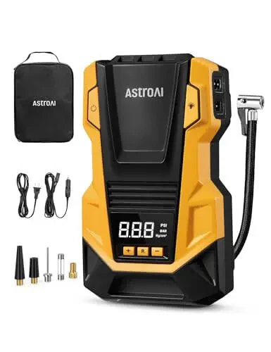 AstroAI AC/DC Tire Inflator Portable Air Compressor for Car, Air Pump for Car Tires, Car Accessories 150PSI with LED Light for Cars, Balls, Motorcycles, and Other CZK-3666 Yellow - 1