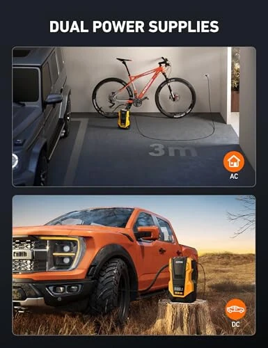 AstroAI AC/DC Tire Inflator Portable Air Compressor for Car, Air Pump for Car Tires, Car Accessories 150PSI with LED Light for Cars, Balls, Motorcycles, and Other CZK-3666 Yellow - AstroAI (1)