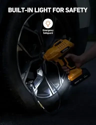 AstroAI Akülü Shinal Pomiyotkisi Havalı Kompressor 20V Qayta Zaryadlanuvchi Akkumulyatorli 160PSI Portativ Havo Nasosi 12V Avtomobil Quvvat Adapteri Raqamli Bosim O'lchagich Avtomobillar Motosikllar uchun JY16P160-18（C2）Sariq - 5