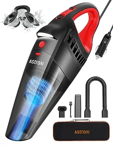 AstroAI Avtomobil Vakuumi, Avtomobil Aksessuarlari, 12V DC Quvvat bilan Taşınabilir Qo'l Vakuum Tozalagich, 16.4 Ft Sigareta Yoqish Chiroq Simi, LED Yorug'lik, Tez Tozalash uchun 3 Filtr bilan Avtomobil Tozalash To'plami (Qizil) - 3