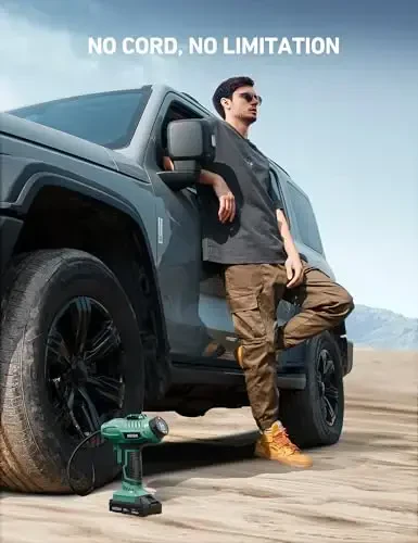 AstroAI C2 Cordless Tire Inflator Air Compressor 20V Rechargeable Battery Powered 160PSI Portable Air Pump with 12V Car Power Adapter Digital Pressure Gauge for Cars Motorcycles JY16P160-18 Green - 6