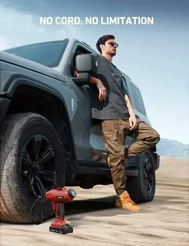 AstroAI C2 Cordless Tire Inflator Air Compressor 20V Rechargeable Battery Powered 160PSI Portable Air Pump with 12V Car Power Adapter Digital Pressure Gauge for Cars Motorcycles JY16P160-18 Red - 6