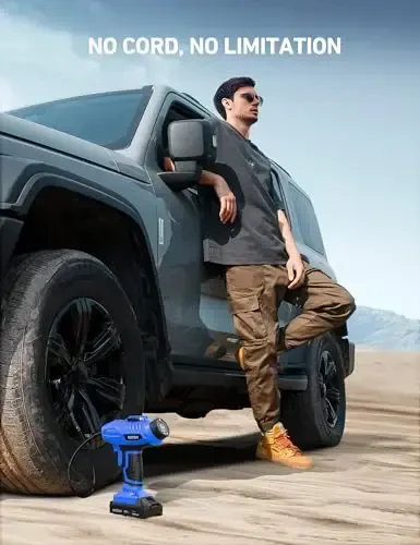 AstroAI C2 Cordless Tire Inflator Air Compressor 20V Rechargeable Battery Powered 160PSI Portable Handheld Air Pump with 12V Car Power Adapter Digital Pressure Gauge for Cars Motorcycles Blue - 6