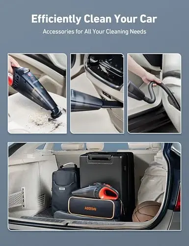AstroAI Car Vacuum, Car Accessories, Portable Handheld Vacuum Cleaner with 12V DC Power, 16.4 Ft Cigarette Lighter Cord, LED Light, Car Cleaning Kit with 3 Filters for Quick Cleaning (Red) - 5