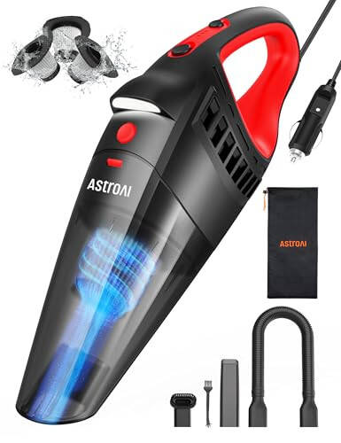 AstroAI Car Vacuum, Car Accessories, Portable Handheld Vacuum Cleaner with 12V DC Power, 16.4 Ft Cigarette Lighter Cord, LED Light, Car Cleaning Kit with 3 Filters for Quick Cleaning (Red) - 6