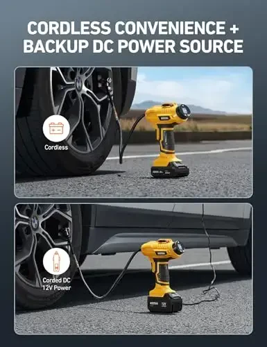 AstroAI Cordless Tire Inflator Air Compressor 20V Rechargeable Battery Powered 160PSI Portable Air Pump with 12V Car Power Adapter Digital Pressure Gauge for Cars Motorcycles JY16P160-18（C2）Yellow - 4
