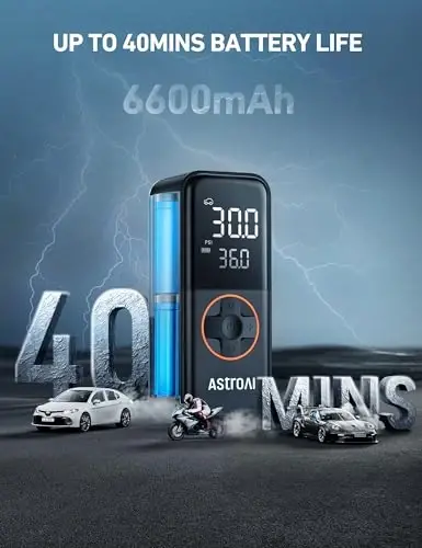 AstroAI L4 Tire Inflator Portable Air Compressor, 150PSI Portable Air Pump for Car Tires with Pressure Gauge LED Light, Electric Air Pump Quick Inflation for Cars, Motorcycles, Bikes, Tires, Balls - 3