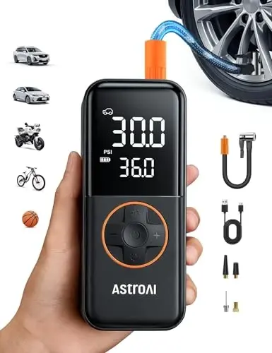 AstroAI L4 Lastik Şişirme Taşınabilir Hava Kompresörü, Basınç Göstergeli Araba Lastikleri için 150PSI Taşınabilir Hava Pompası, Arabalar, Motosikletler, Bisikletler, Lastikler, Toplar için LED Işıklı Elektrikli Hava Pompası Hızlı Şişirme - 1