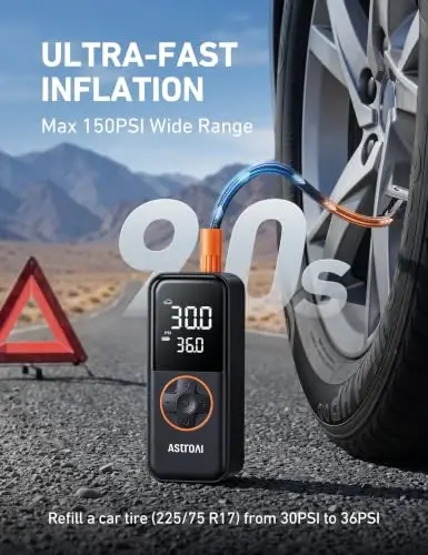 AstroAI L4 Lastik Şişirme Taşınabilir Hava Kompresörü, Basınç Göstergeli Araba Lastikleri için 150PSI Taşınabilir Hava Pompası, Arabalar, Motosikletler, Bisikletler, Lastikler, Toplar için LED Işıklı Elektrikli Hava Pompası Hızlı Şişirme - 4