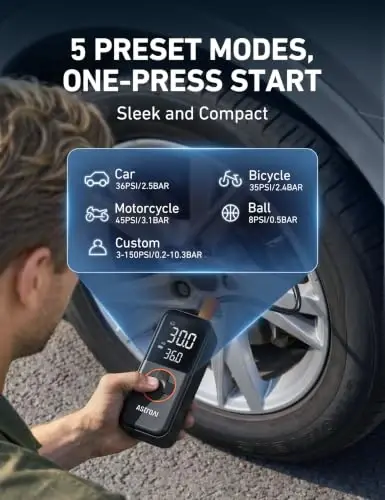 AstroAI L4 Lastik Şişirme Taşınabilir Hava Kompresörü, Basınç Göstergeli Araba Lastikleri için 150PSI Taşınabilir Hava Pompası, Arabalar, Motosikletler, Bisikletler, Lastikler, Toplar için LED Işıklı Elektrikli Hava Pompası Hızlı Şişirme - 6
