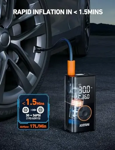 AstroAI L7 Tire Inflator Portativ Havo Kompressori Akussuz Velosiped Nasosi Raqamli Ikki Qiymatli Displeyli, 150 PSI Avtomobil Shinlari Nasosi LED Yoritishli Avtomobillar, Motosikllar, Velosipedlar, To'plar Uchun - 2