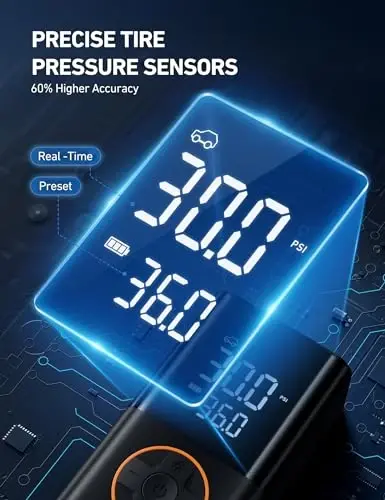 AstroAI L7 Tire Inflator Portativ Havo Kompressori Akussuz Velosiped Nasosi Raqamli Ikki Qiymatli Displeyli, 150 PSI Avtomobil Shinlari Nasosi LED Yoritishli Avtomobillar, Motosikllar, Velosipedlar, To'plar Uchun - 3